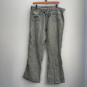 American Eagle Linen blend tie waist low rise pants olive green size 12